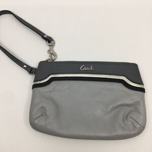 Coach Ashley Metallic Pewter Silver & Gray Large Pleated Leather Wristlet